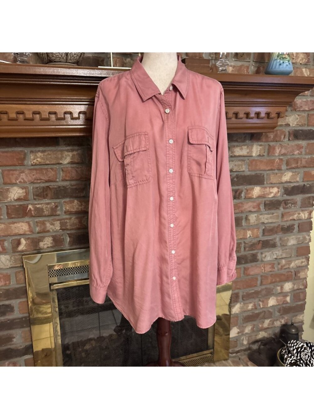 Talbots Plus Dusty Rose Long Sleeve Button Down Shirt Size 3X Beachy Feel